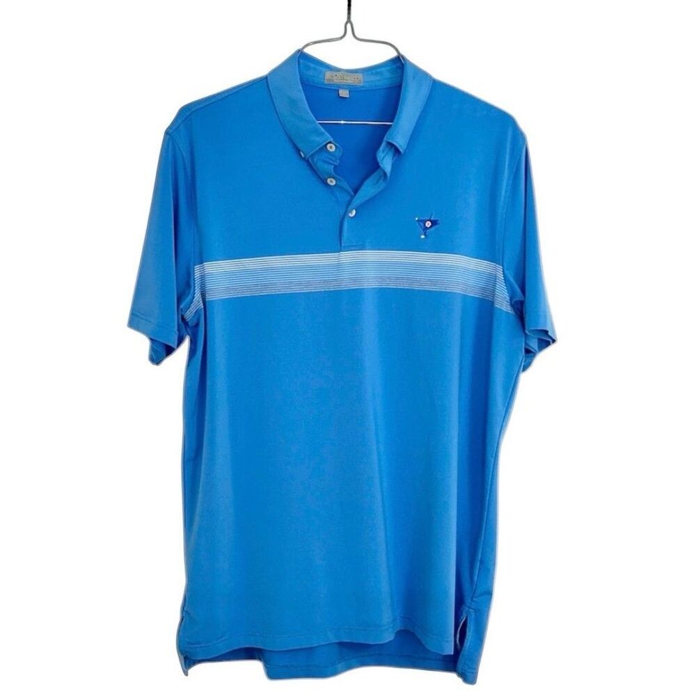 Peter Millar Summer Comfort Size Large Blue Polo Shirt with Striped Detail. FLAW